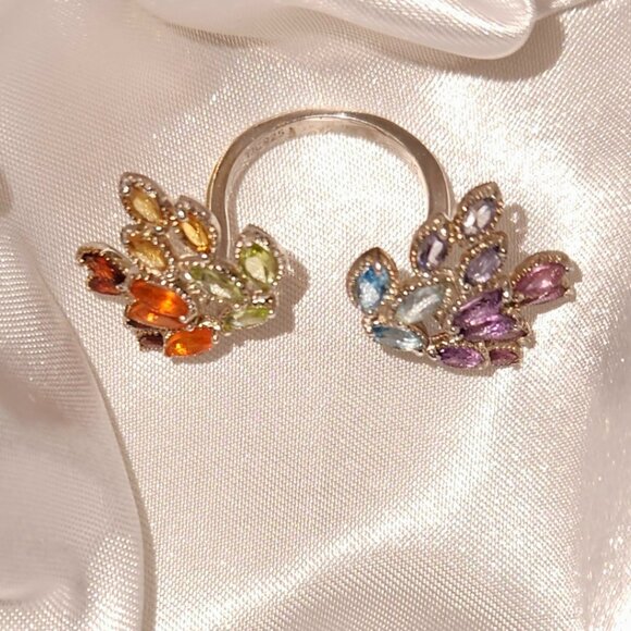 ShopLC Multi Gemstone Cluster Rainbow Open Band Sterling Silver Ring sz-5 - Picture 6 of 6